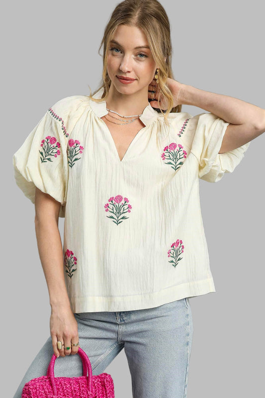 Floral Puff Sleeve Blouse - Wild Azalea Boutique