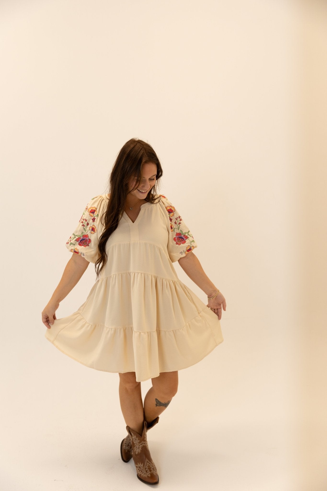 Embroidered Floral Puff Sleeve Dress - Wild Azalea Boutique