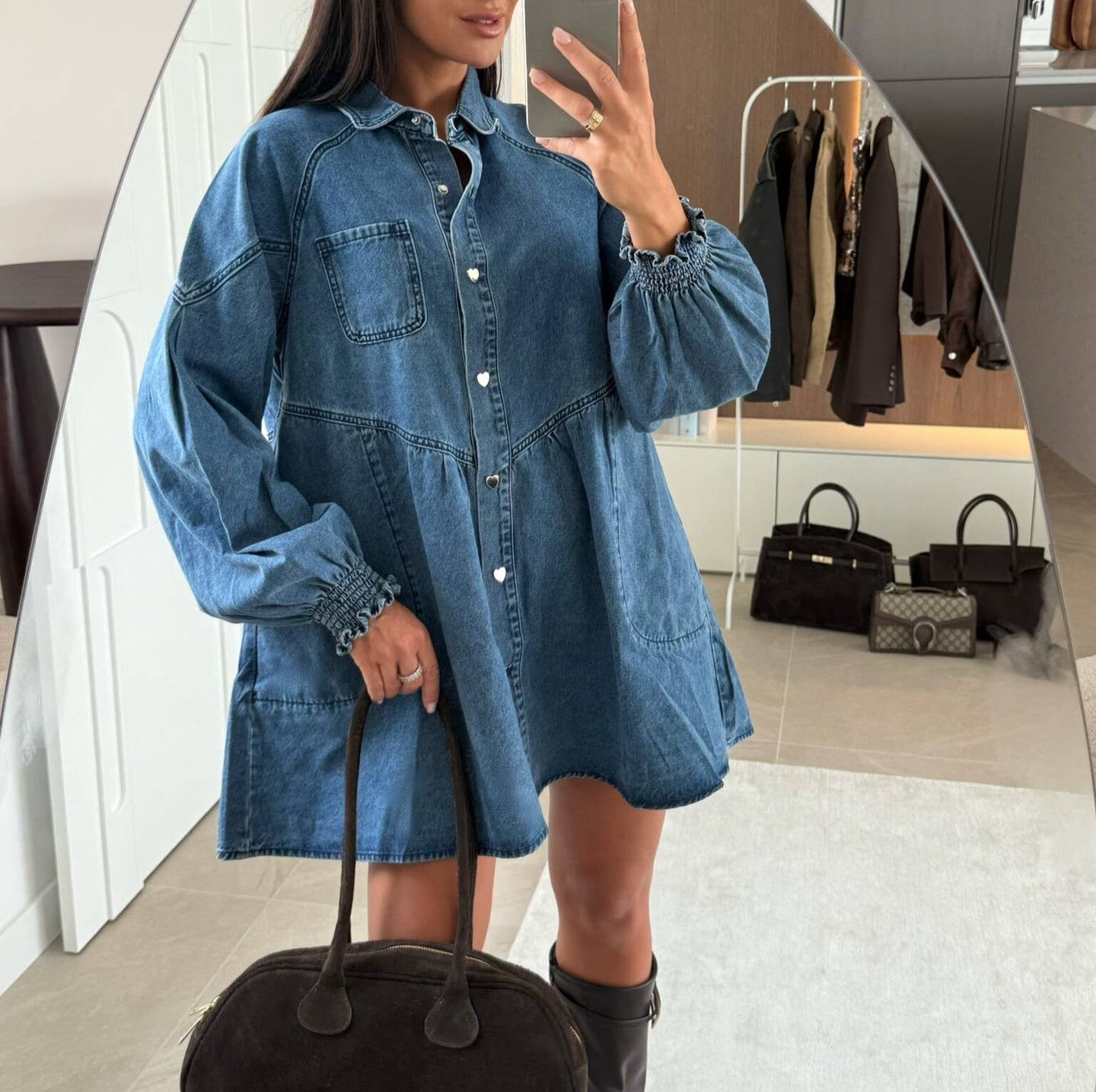 Heart Button Denim Dress - Wild Azalea Boutique