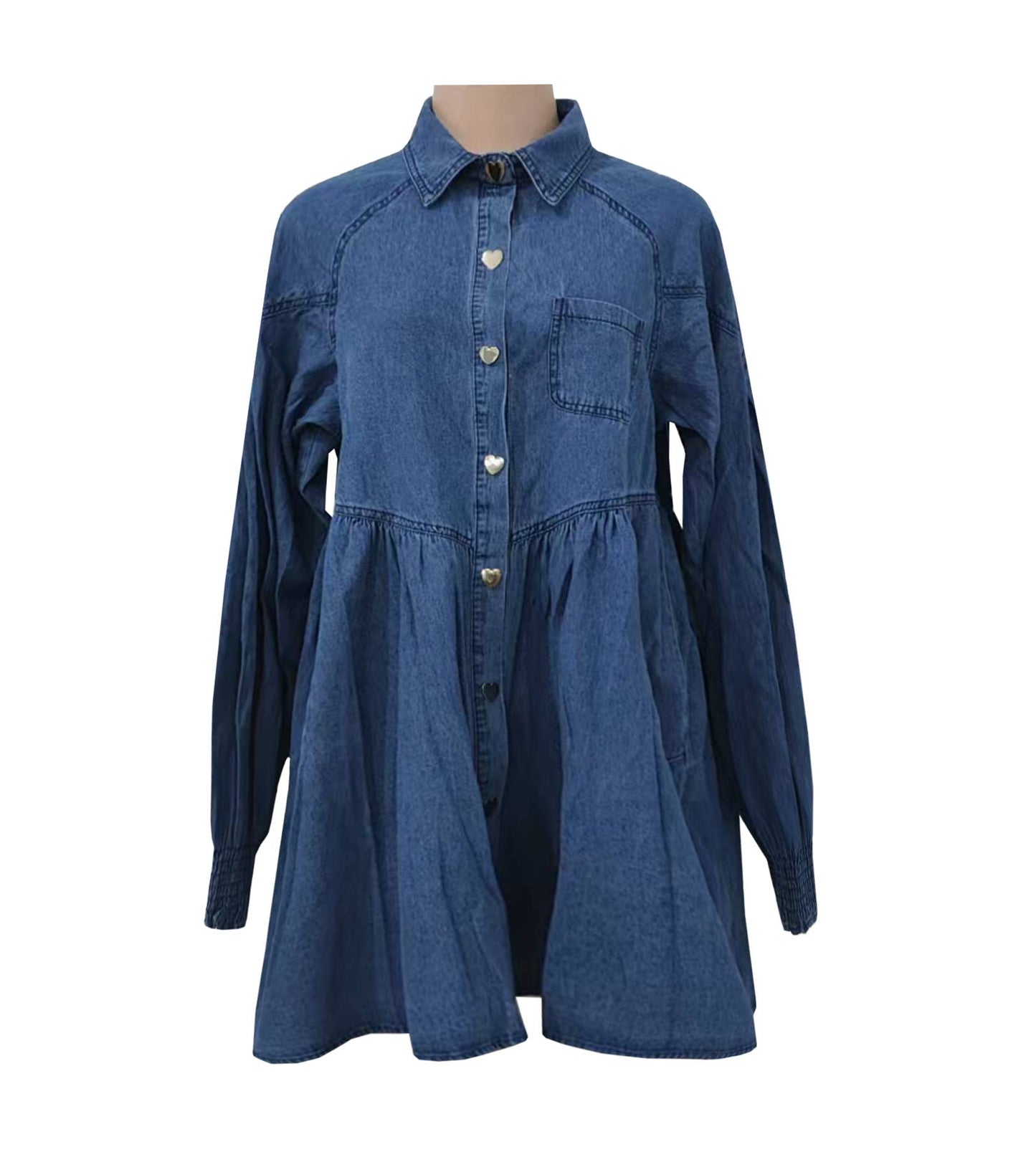 Heart Button Denim Dress - Wild Azalea Boutique