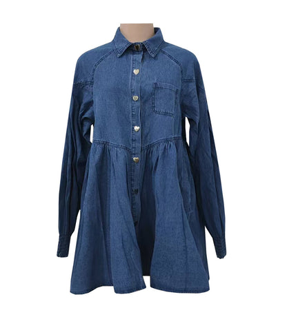 Heart Button Denim Dress - Wild Azalea Boutique