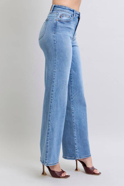 High Waisted Vintage Judy Blue Jeans Wash Retro Wide Leg - Wild Azalea Boutique