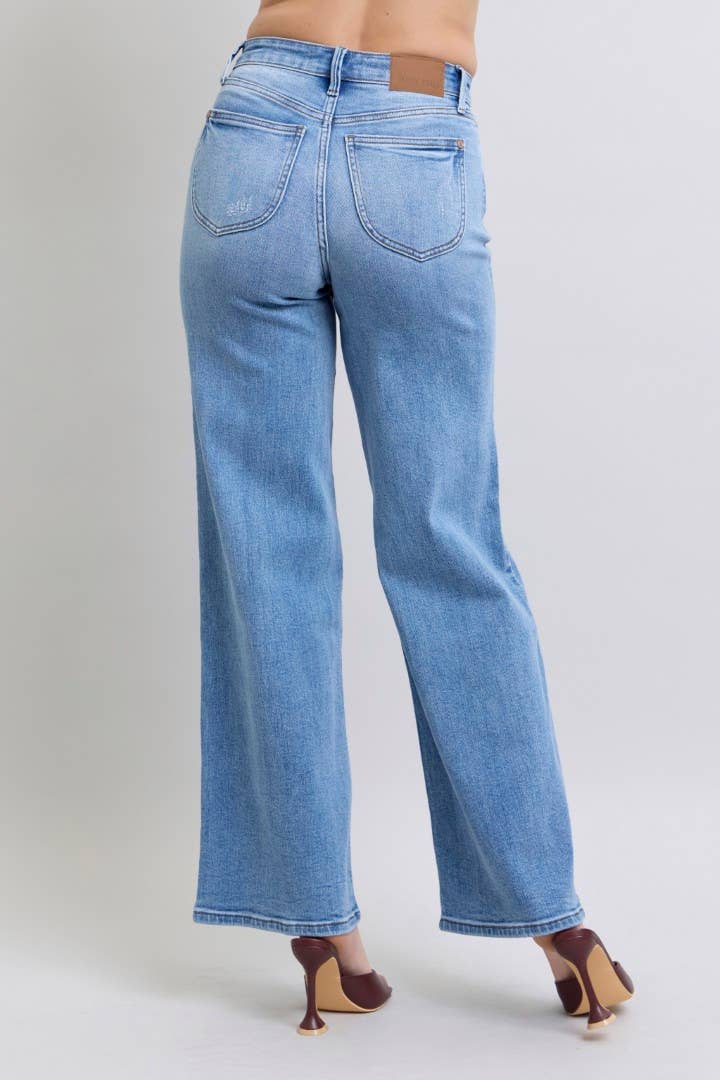 High Waisted Vintage Judy Blue Jeans Wash Retro Wide Leg - Wild Azalea Boutique