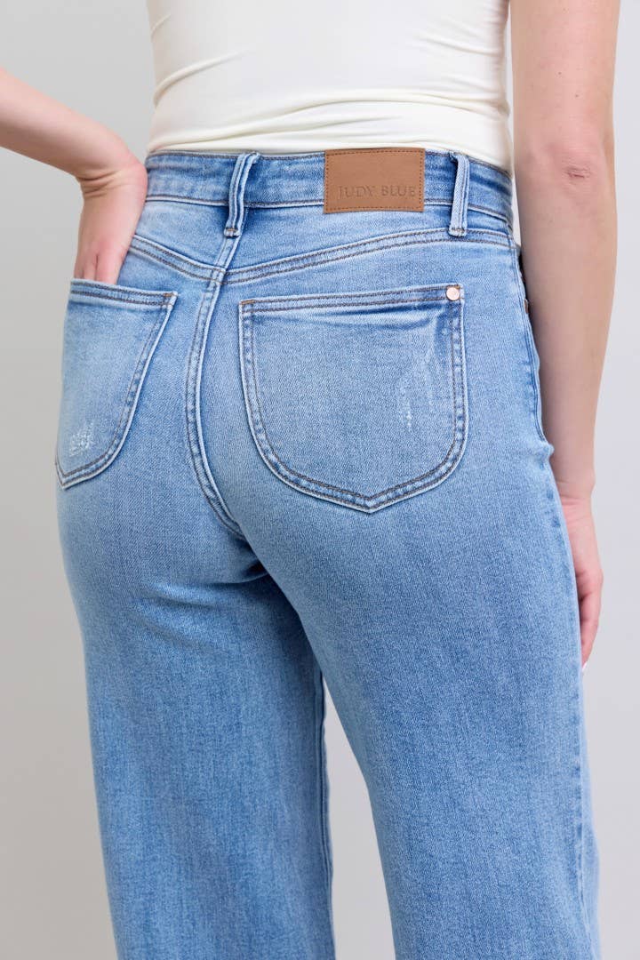 High Waisted Vintage Judy Blue Jeans Wash Retro Wide Leg - Wild Azalea Boutique