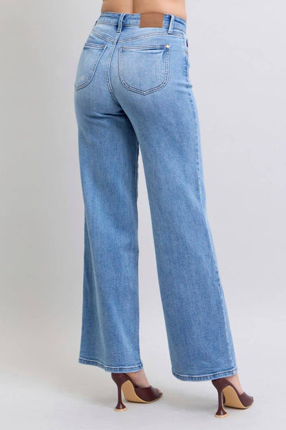 High Waisted Vintage Judy Blue Jeans Wash Retro Wide Leg - Wild Azalea Boutique