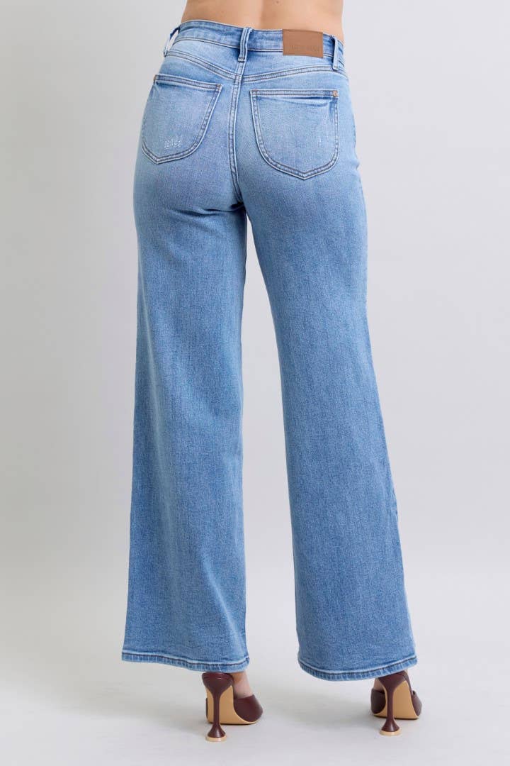High Waisted Vintage Judy Blue Jeans Wash Retro Wide Leg - Wild Azalea Boutique