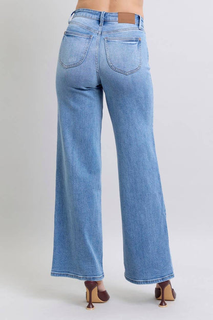 High Waisted Vintage Judy Blue Jeans Wash Retro Wide Leg - Wild Azalea Boutique