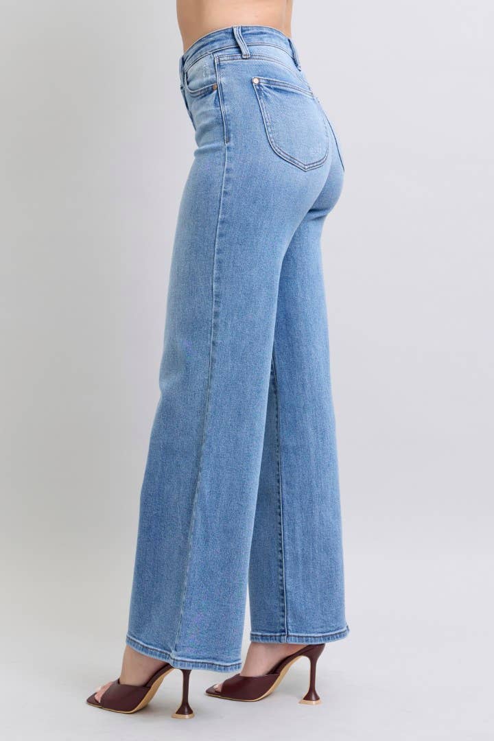 High Waisted Vintage Judy Blue Jeans Wash Retro Wide Leg - Wild Azalea Boutique