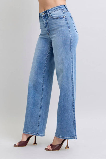 High Waisted Vintage Judy Blue Jeans Wash Retro Wide Leg - Wild Azalea Boutique