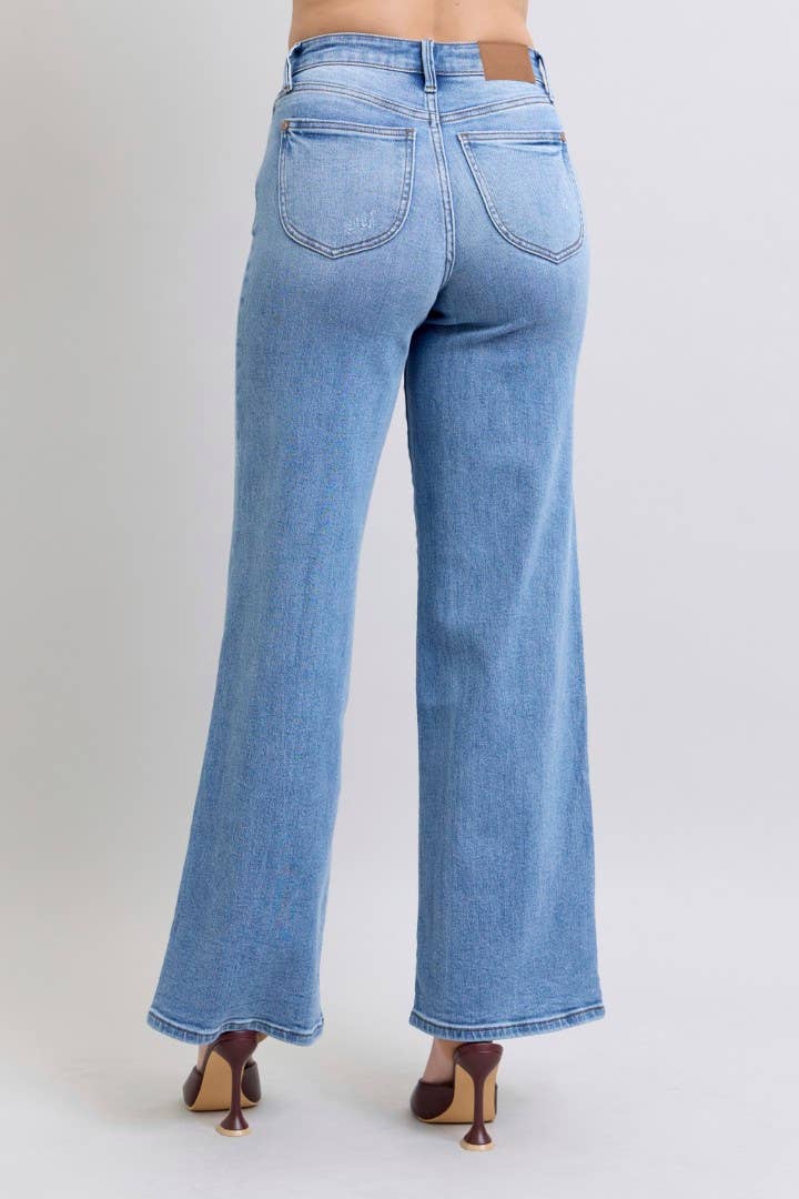 High Waisted Vintage Judy Blue Jeans Wash Retro Wide Leg - Wild Azalea Boutique