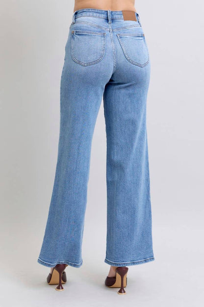 High Waisted Vintage Judy Blue Jeans Wash Retro Wide Leg - Wild Azalea Boutique