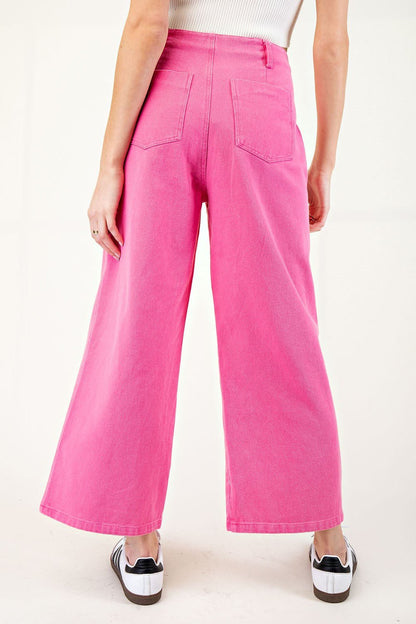Hot Pink Cropped Cotton Jeans - Wild Azalea Boutique