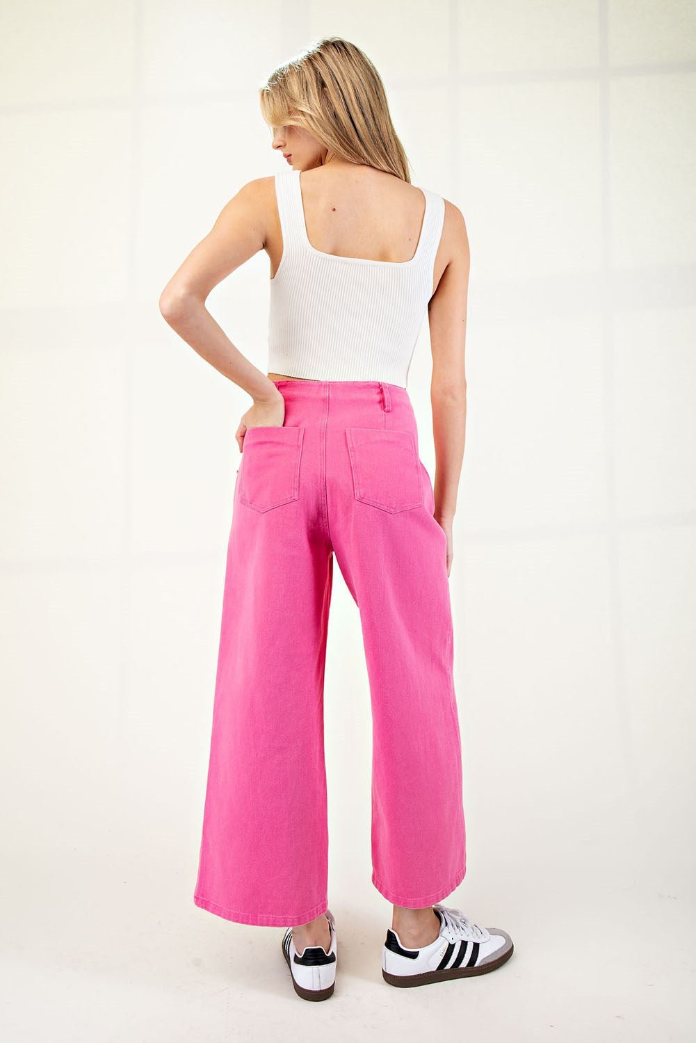 Hot Pink Cropped Cotton Jeans - Wild Azalea Boutique
