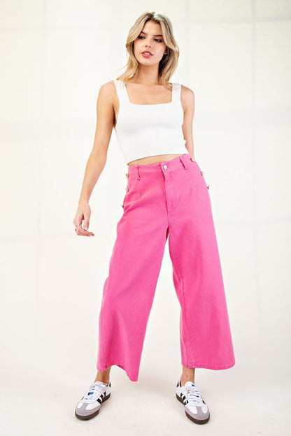 Hot Pink Cropped Cotton Jeans - Wild Azalea Boutique