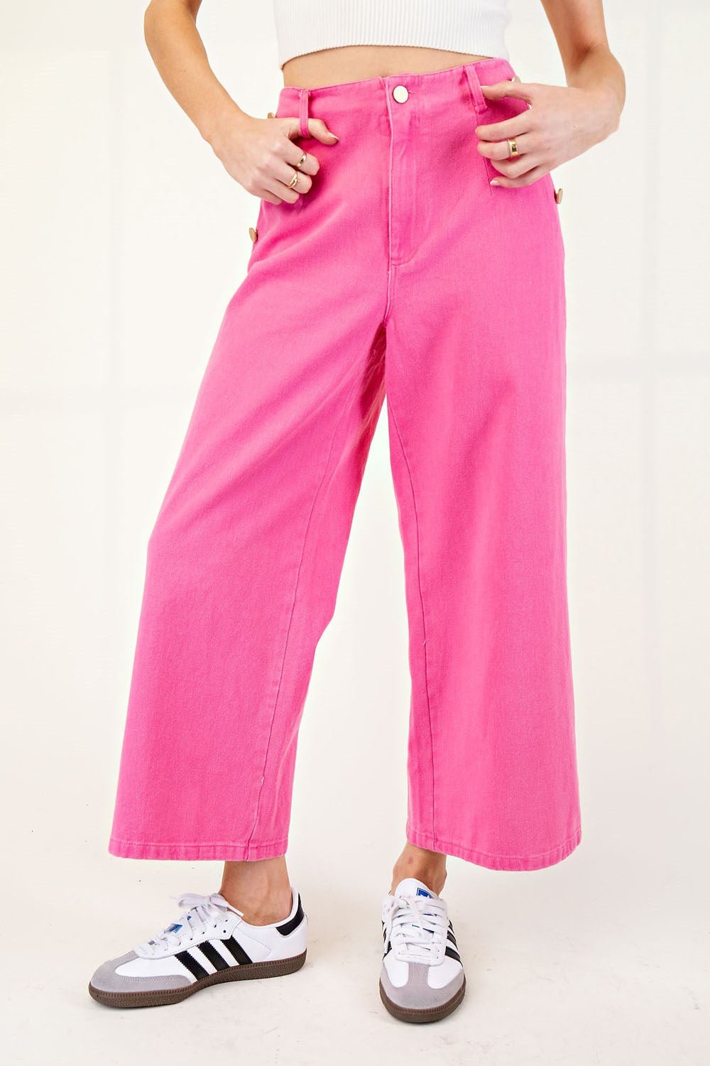 Hot Pink Cropped Cotton Jeans - Wild Azalea Boutique