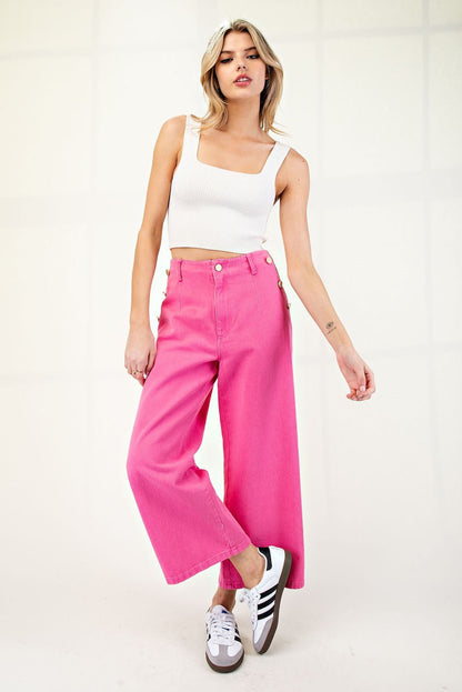 Hot Pink Cropped Cotton Jeans - Wild Azalea Boutique