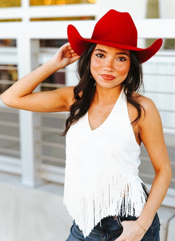 Ivory Lace Fringe Hem Halter Top - Wild Azalea Boutique