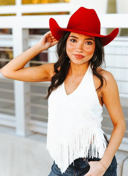 Ivory Lace Fringe Hem Halter Top - Wild Azalea Boutique
