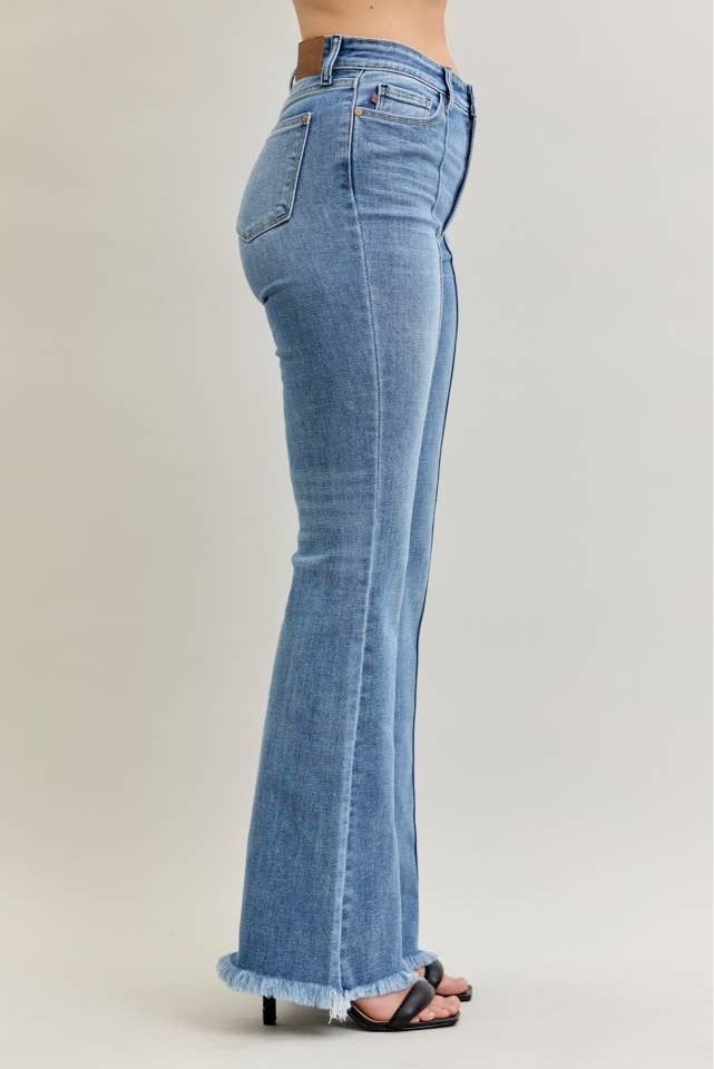 Judy Blue High Waisted Flare Front Pintuck Detail & Fray Hem - Wild Azalea Boutique