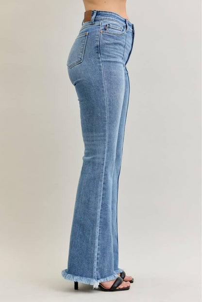 Judy Blue High Waisted Flare Front Pintuck Detail & Fray Hem - Wild Azalea Boutique