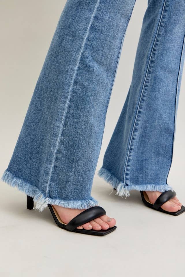 Judy Blue High Waisted Flare Front Pintuck Detail & Fray Hem - Wild Azalea Boutique