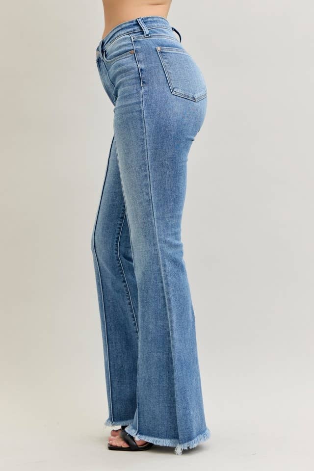 Judy Blue High Waisted Flare Front Pintuck Detail & Fray Hem - Wild Azalea Boutique