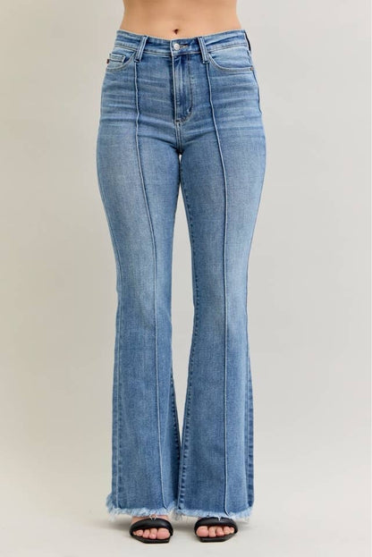 Judy Blue High Waisted Flare Front Pintuck Detail & Fray Hem - Wild Azalea Boutique