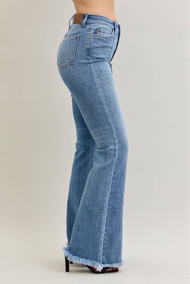 Judy Blue High Waisted Flare Front Pintuck Detail & Fray Hem - Wild Azalea Boutique