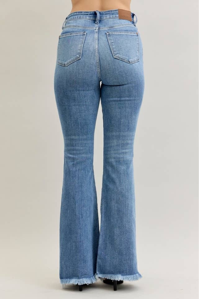 Judy Blue High Waisted Flare Front Pintuck Detail & Fray Hem - Wild Azalea Boutique