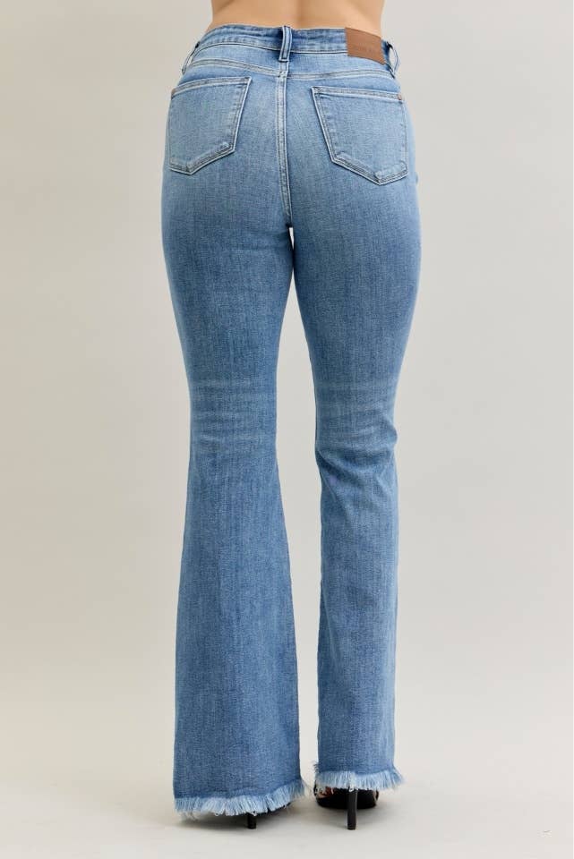 Judy Blue High Waisted Flare Front Pintuck Detail & Fray Hem - Wild Azalea Boutique