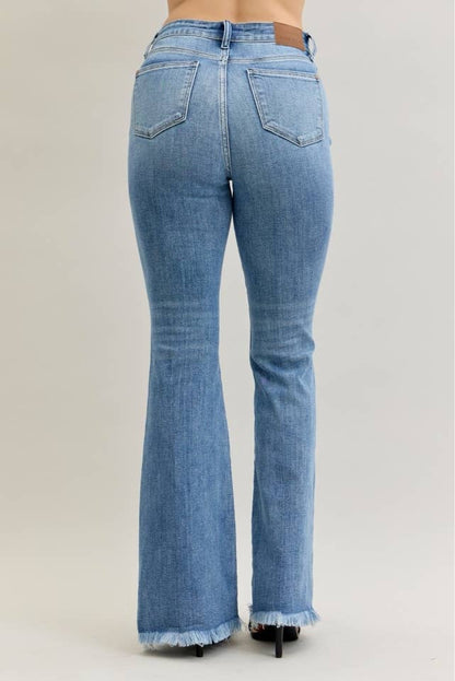 Judy Blue High Waisted Flare Front Pintuck Detail & Fray Hem - Wild Azalea Boutique