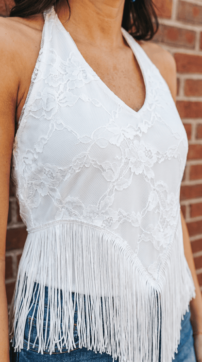 Lace Fringe Hem Halter Top - Wild Azalea Boutique