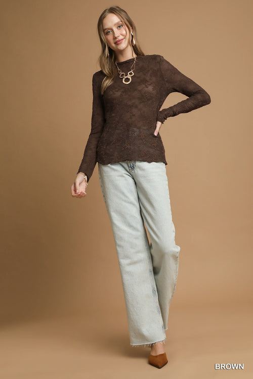 Lace Sheer Long Sleeve Top - Wild Azalea Boutique