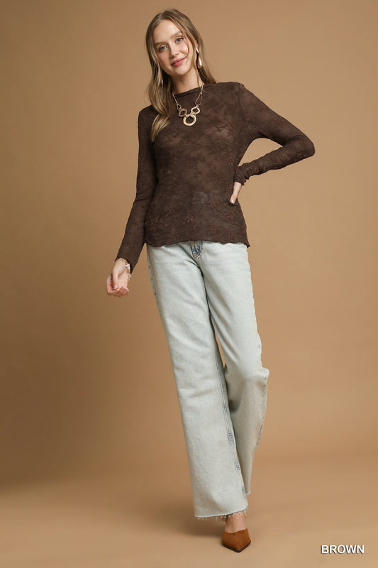 Lace Sheer Long Sleeve Top - Wild Azalea Boutique