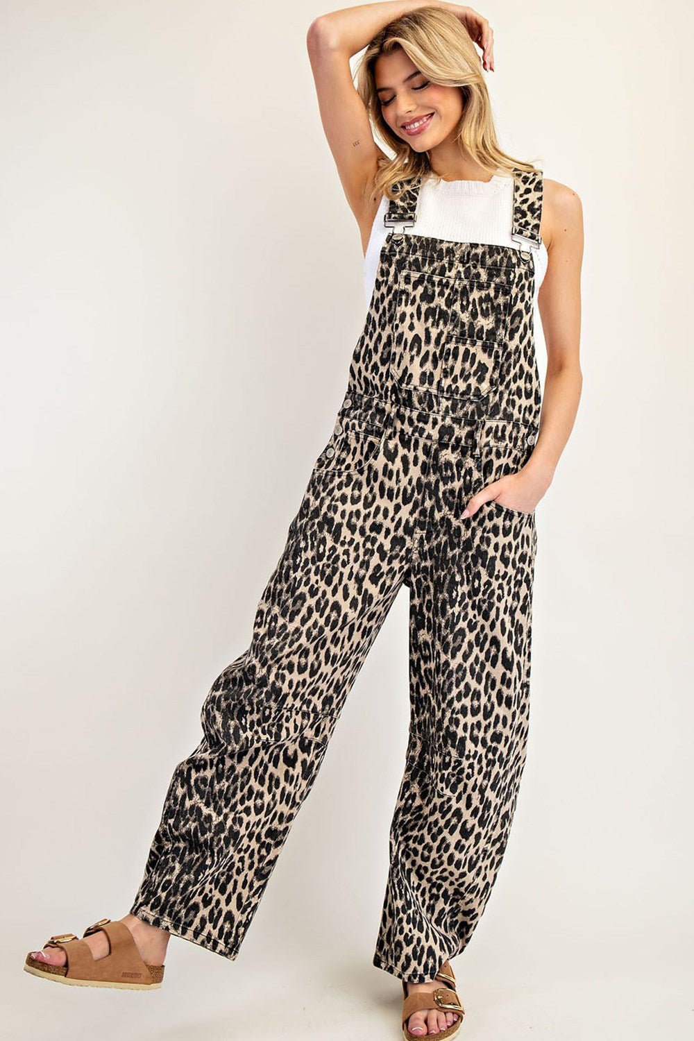 Leopard Printed Barrel Leg Jumpsuit - Wild Azalea Boutique