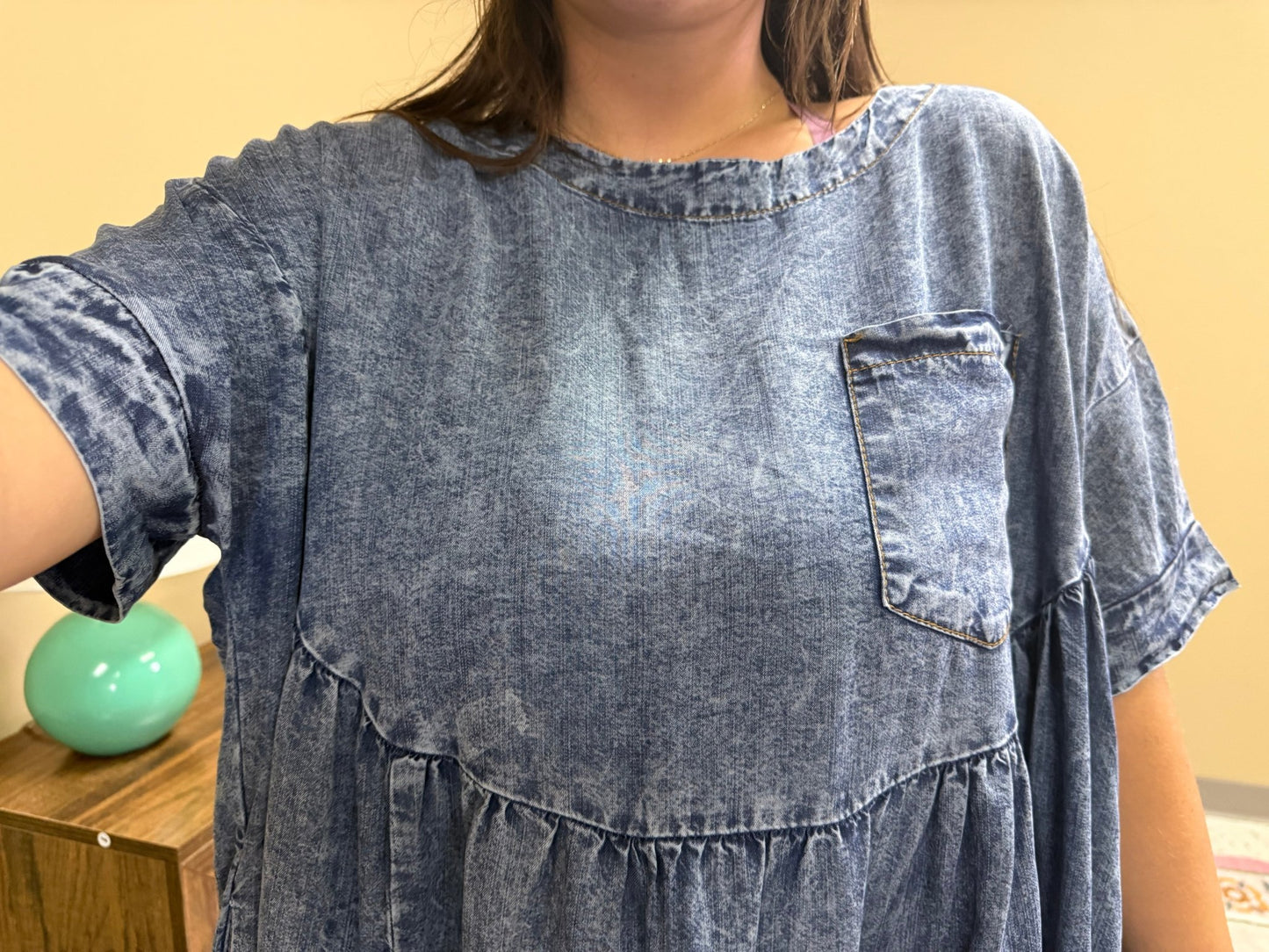 Light Wash Denim Oversized Peplum Top - Wild Azalea Boutique