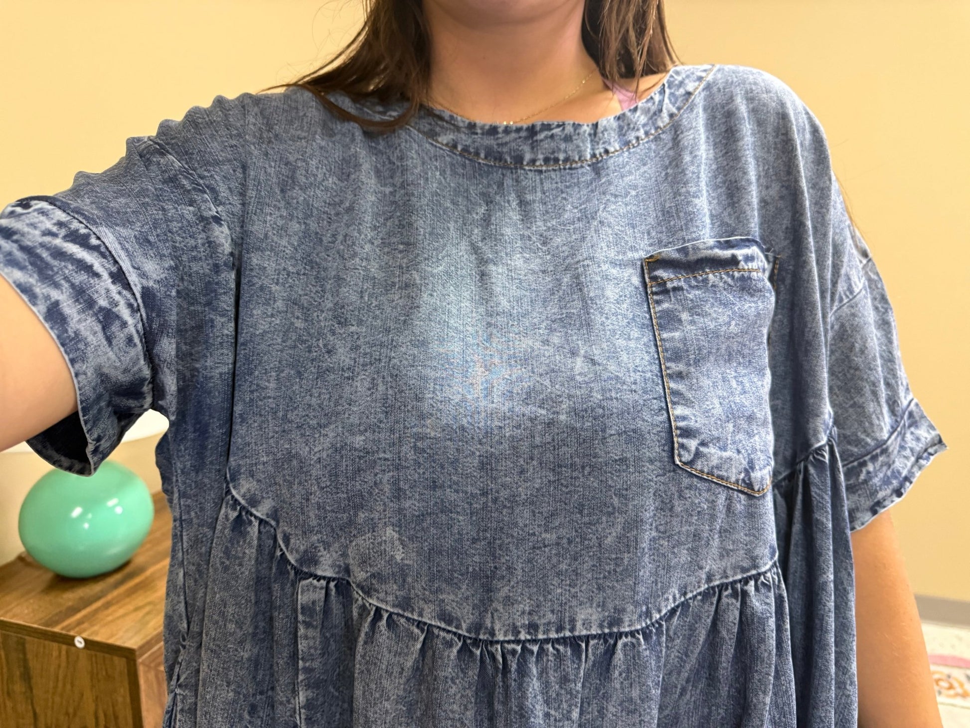 Light Wash Denim Oversized Peplum Top - Wild Azalea Boutique