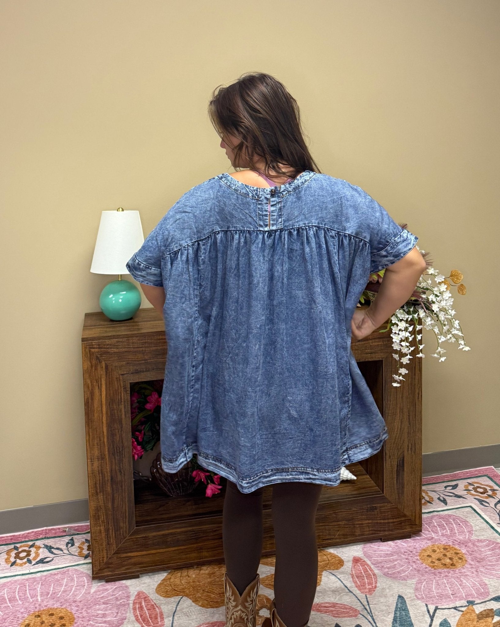 Light Wash Denim Oversized Peplum Top - Wild Azalea Boutique