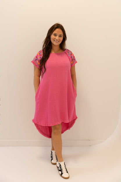 Linen Floral High Low Dress - Wild Azalea Boutique
