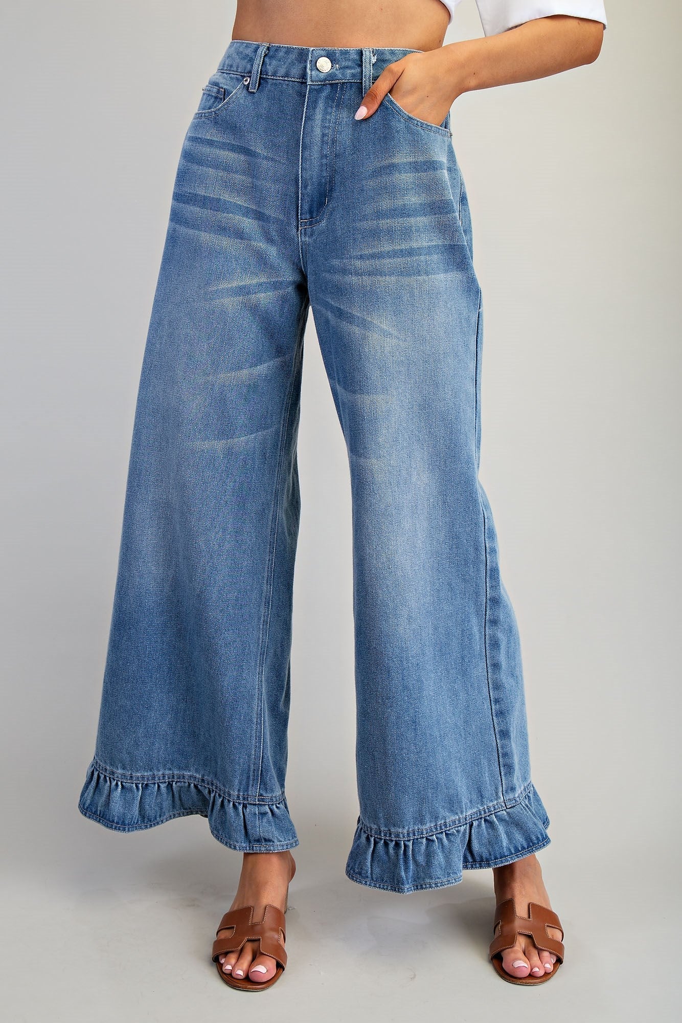 Mineral Washed Ruffle Hem Jeans - Wild Azalea Boutique
