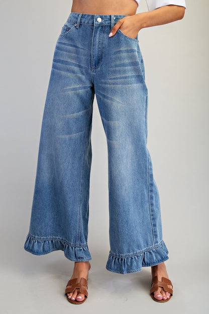 Mineral Washed Ruffle Hem Jeans - Wild Azalea Boutique