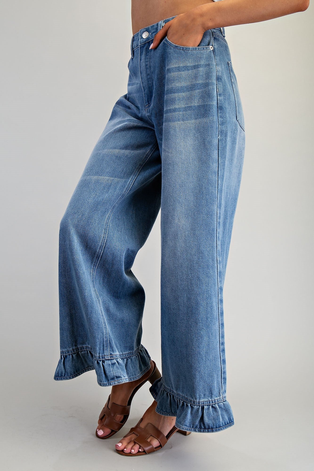 Mineral Washed Ruffle Hem Jeans - Wild Azalea Boutique