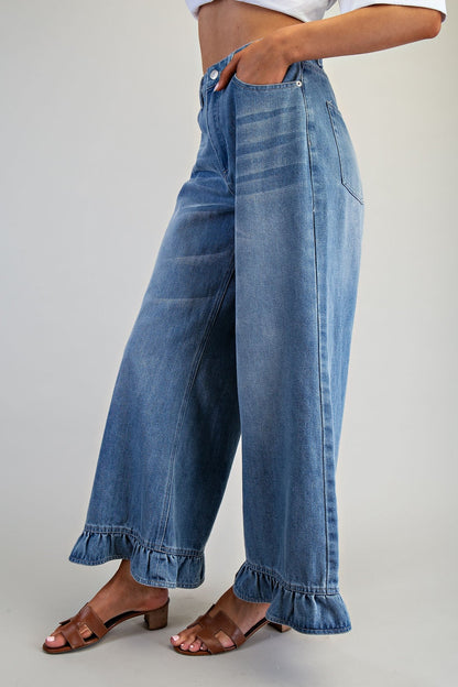 Mineral Washed Ruffle Hem Jeans - Wild Azalea Boutique