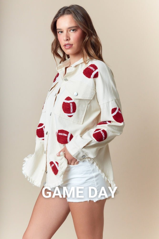 Oversized Football Button Down Game day Shirt - Wild Azalea Boutique