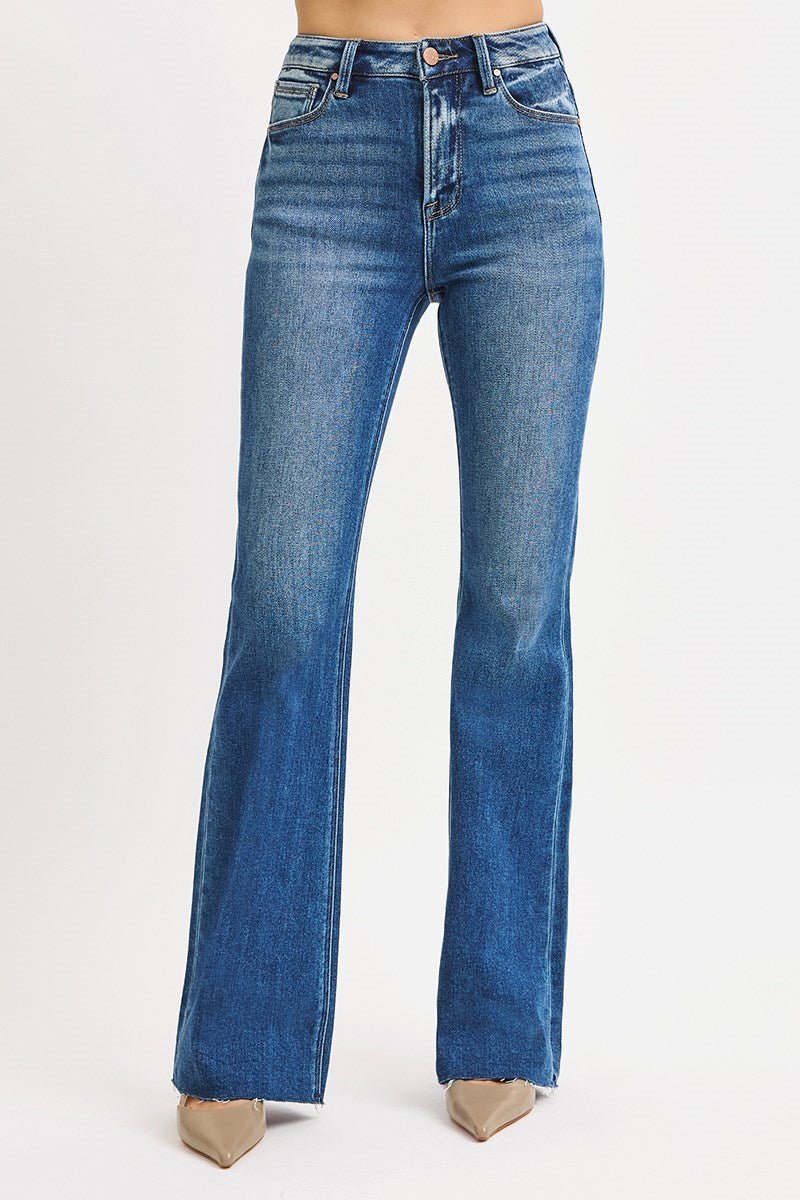 Risen High Rise Flare Jeans - Dark Wash - Wild Azalea Boutique