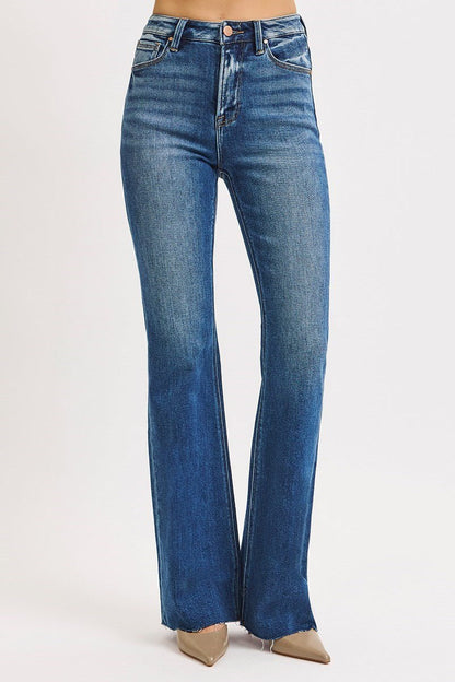 Risen High Rise Flare Jeans - Dark Wash - Wild Azalea Boutique