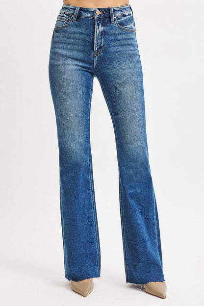 Risen High Rise Flare Jeans - Dark Wash - Wild Azalea Boutique