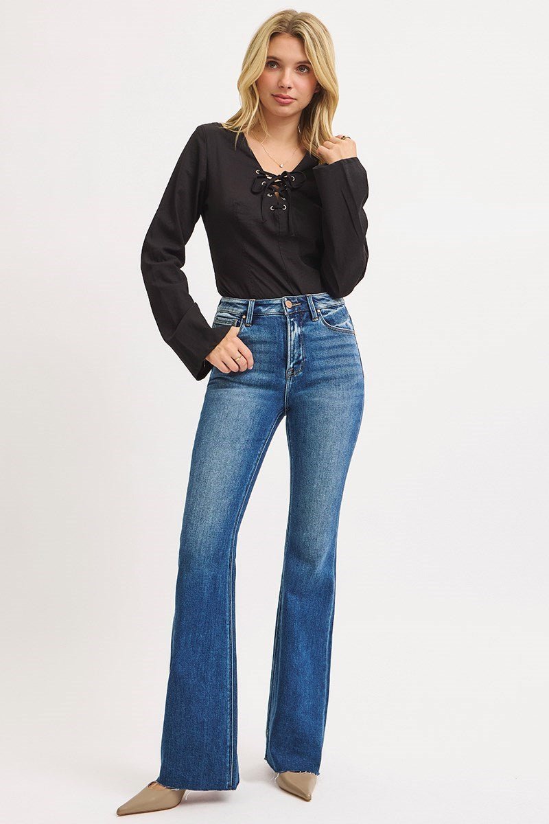 Risen High Rise Flare Jeans - Dark Wash - Wild Azalea Boutique