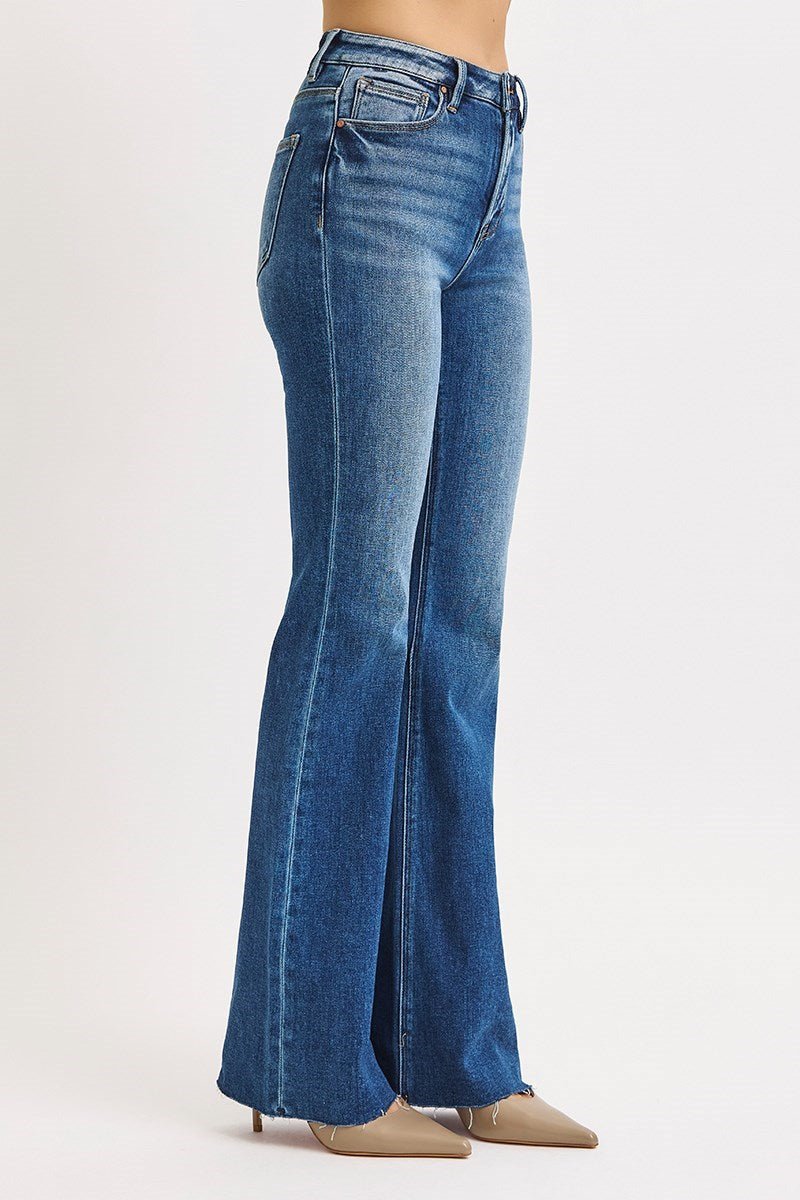 Risen High Rise Flare Jeans - Dark Wash - Wild Azalea Boutique