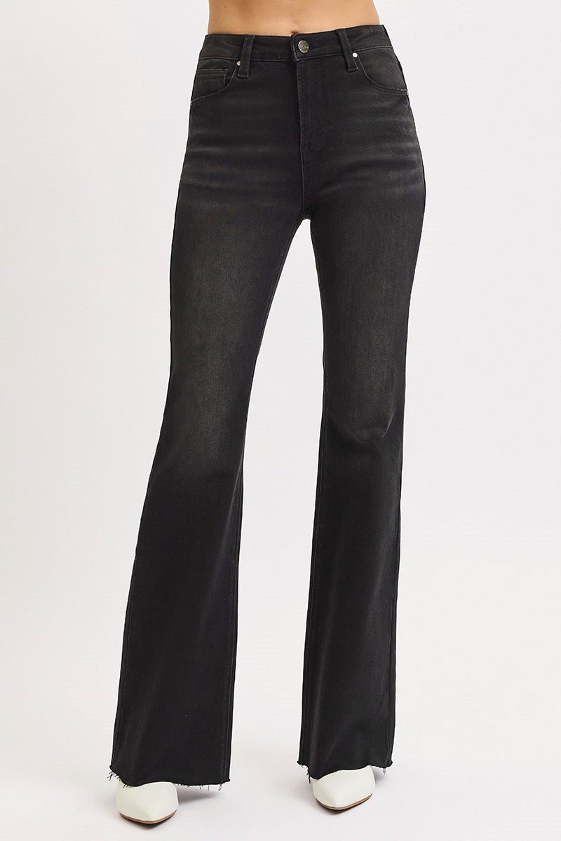 Risen High Rise Flare Raw Cut Hem Jeans - Wild Azalea Boutique